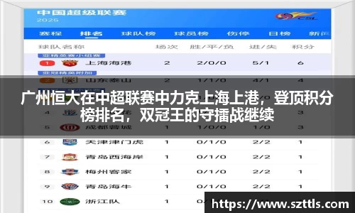 广州恒大在中超联赛中力克上海上港，登顶积分榜排名，双冠王的守擂战继续